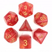 Red (Golden font) pearl dice set